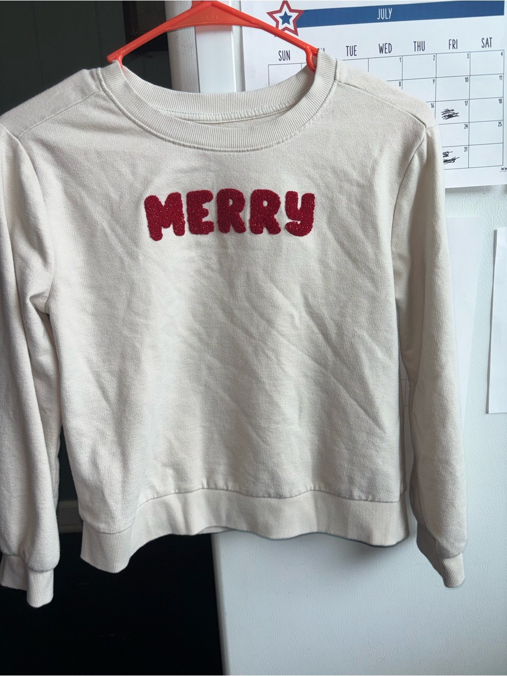 Cat & Jack Cream Sweatshirt with Red Chenille Detail